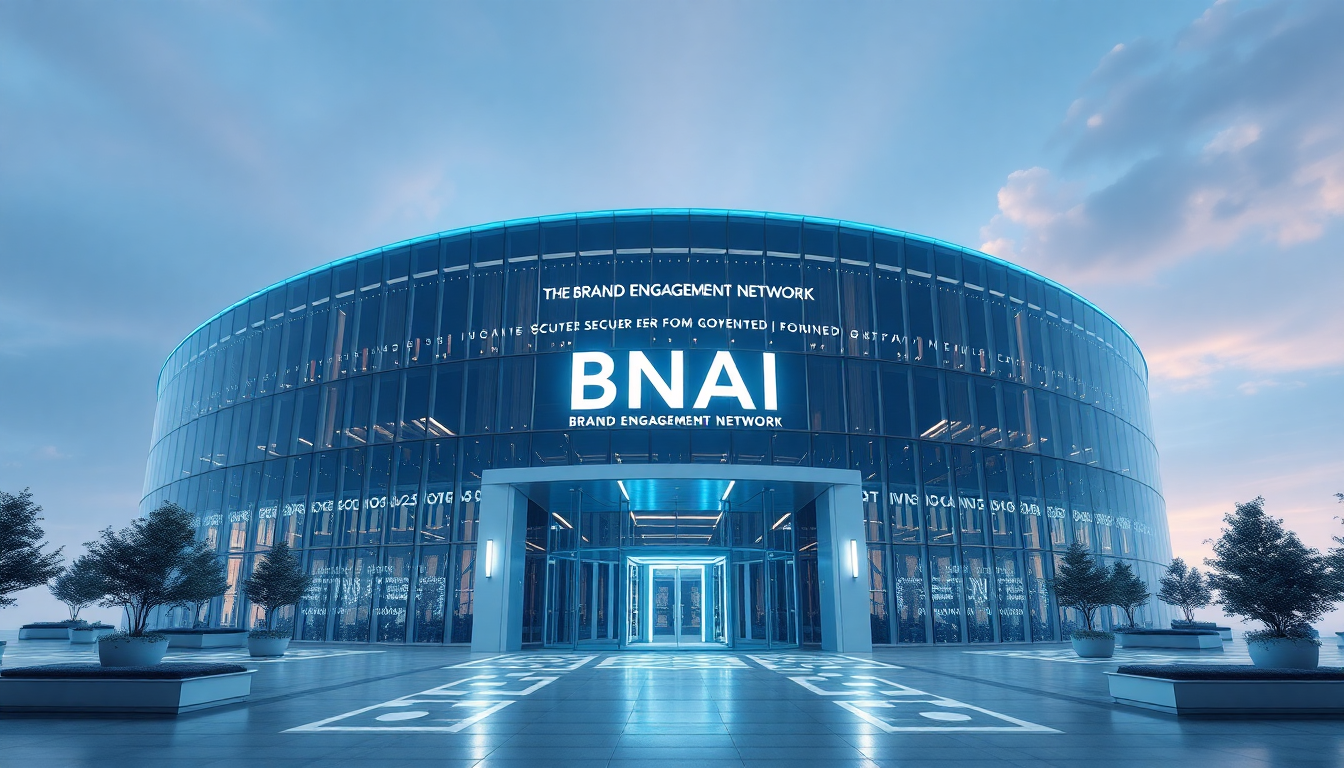 BNAI 기업 본사와 첨단 AI 기술을 상징하는 이미지