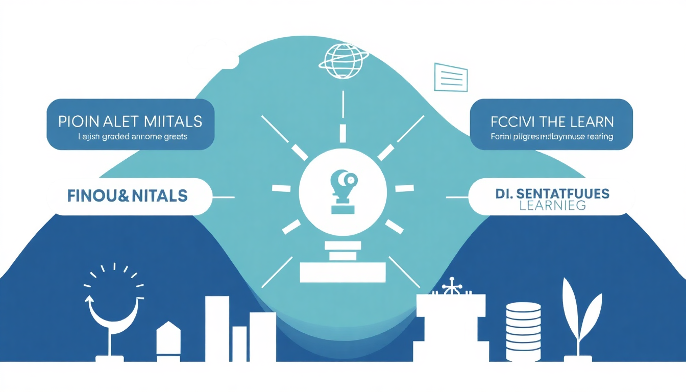 펀더멘털 집중, 분산 투자, 지속 학습의 중요성을 표현한 투자 성공 이미지