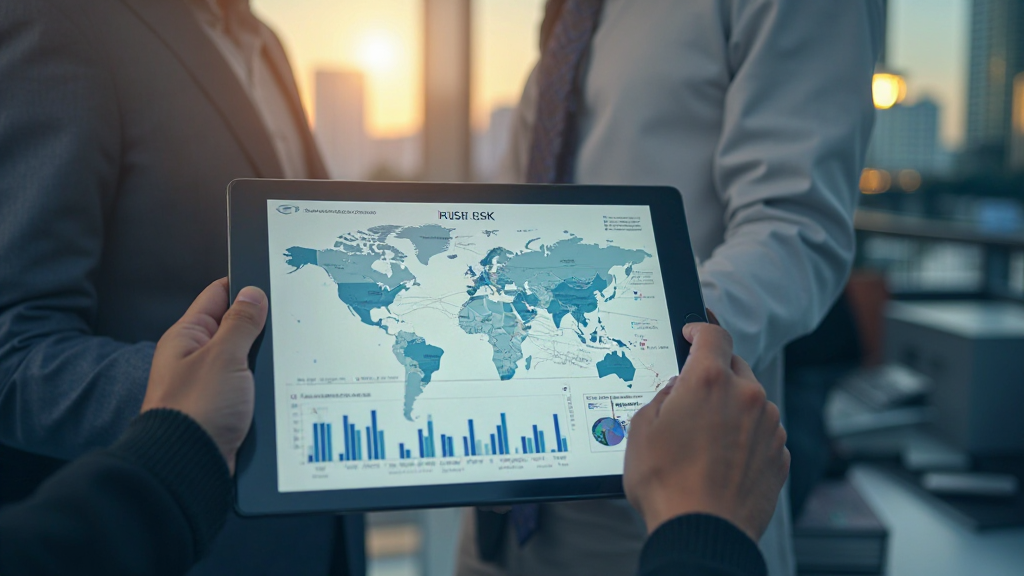 글로벌 공급망, 금리, 경쟁 상황 차트를 분석하는 비즈니스맨의 투자 리스크 관리 이미지