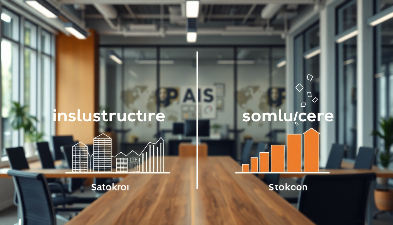 AI 인프라와 소프트웨어 서비스 주식의 균형 잡힌 포트폴리오 구성을 표현한 이미지