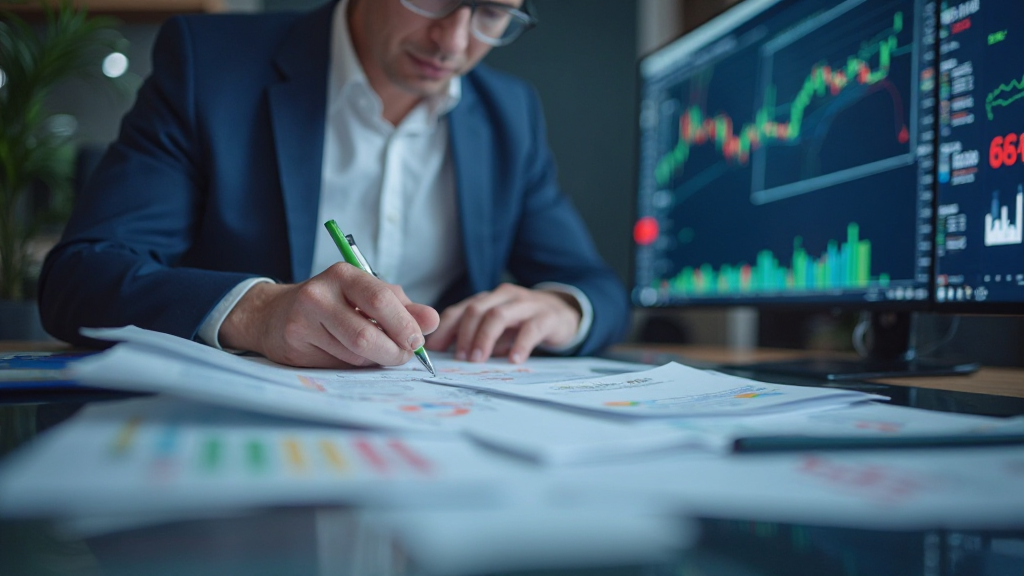 투자 전략 및 리스크 관리 팁을 확인하는 투자자 모습
