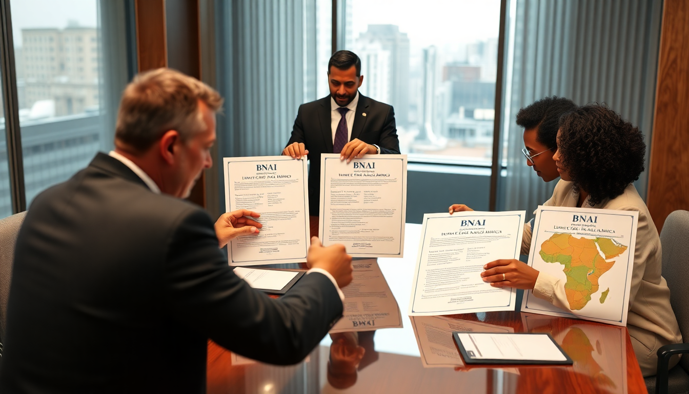 BNAI의 라틴 아메리카와 아프리카 대규모 계약 체결 장면