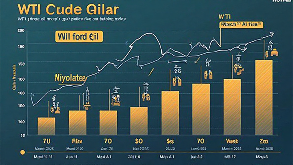 2025년 4월부터 2026년 3월까지 WTI 원유 가격 변동과 지정학적 사건 표시 인포그래픽