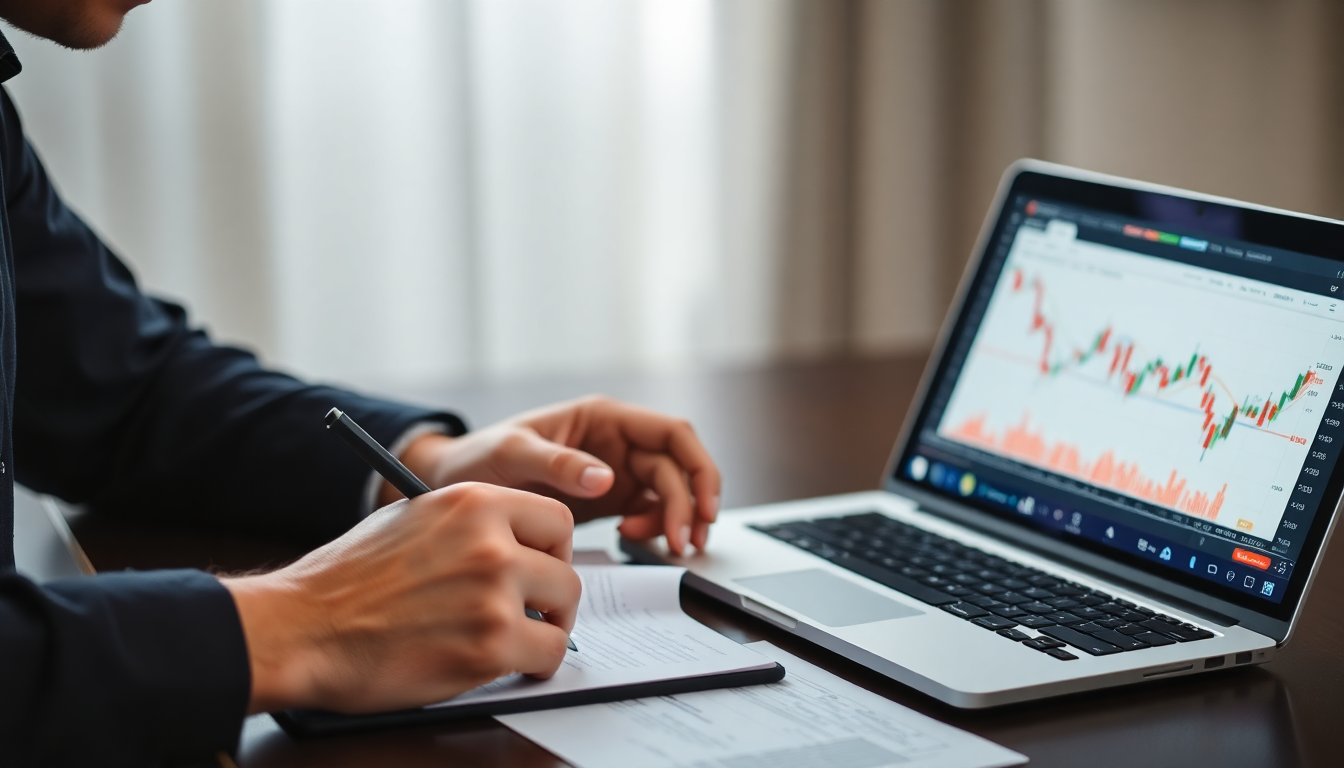 신중한 투자 전략이 TIRX 투자에 가장 중요함을 나타내는 노트 필기와 경고 표시 컴퓨터 화면