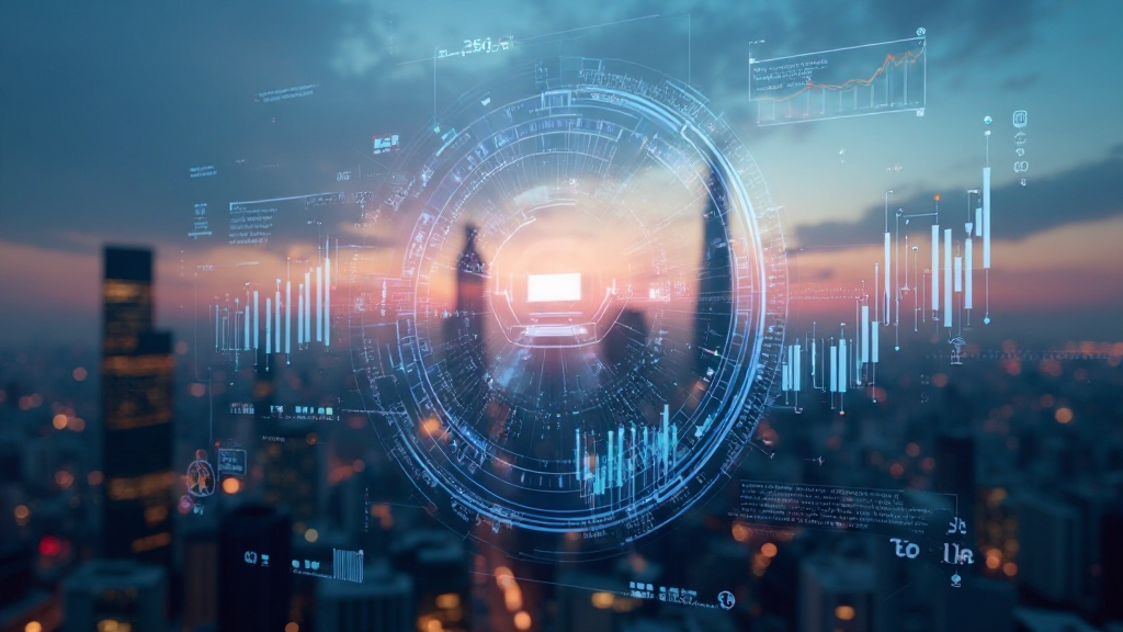 AI 주식 투자 에이전트 인터페이스와 현대 도시 전경