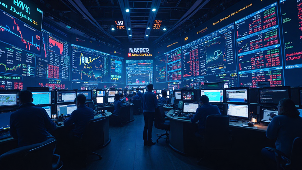 나스닥 시장에서 주요 기술주들의 주가와 차트를 보여주는 현대적인 주식 거래소 스크린