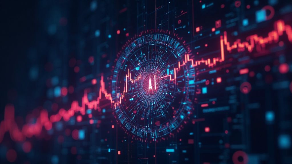 팔란티어, C3.ai, 크라우드스트라이크 AI 관련 주식 시장 그래프와 밝은 디지털 인터페이스 이미지