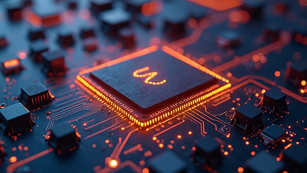 AI와 고대역폭 메모리를 강조하는 반도체 칩과 삼성전자, SK하이닉스, DB하이텍 등 주요 반도체 기업의 성장 모멘텀을 시각화한 이미지