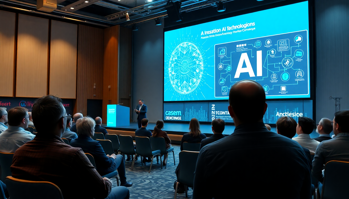 최신 AI 기술을 소개하는 기술 컨퍼런스 발표 장면 이미지