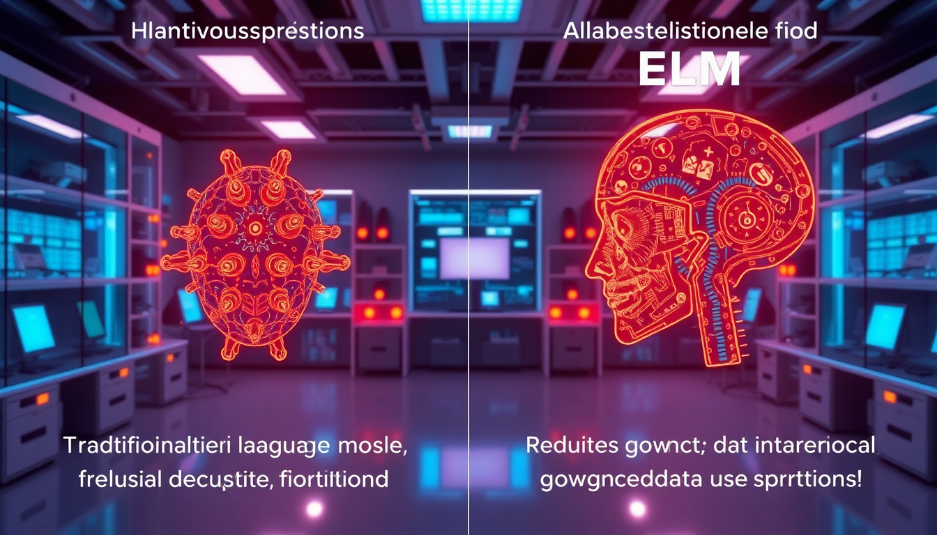 전통적 LLM과 BNAI의 ELM 기술 비교 이미지