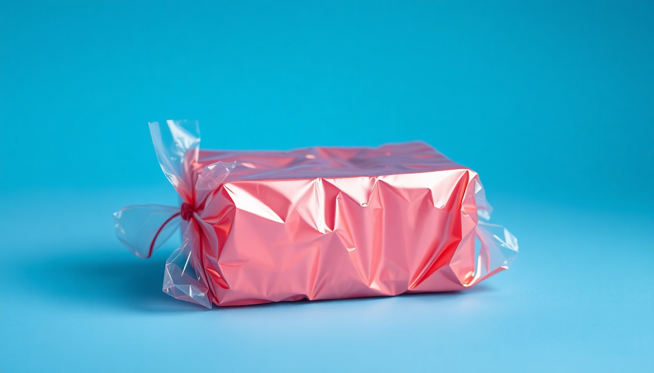 가치와 동떨어진 주가 거품을 상징하는 화려하지만 내용물이 빈 포장지 이미지