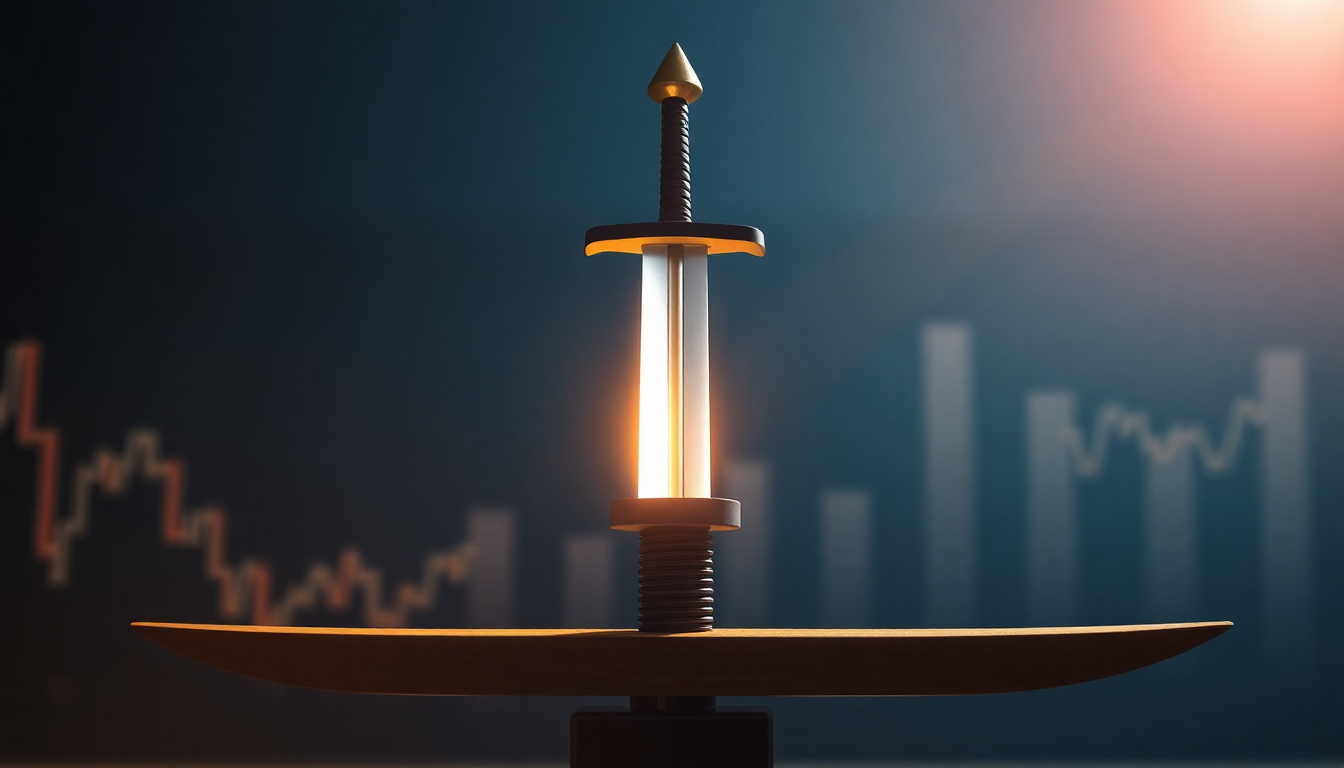 BNAI 주식의 양날의 검 성격을 상징하는 이미지