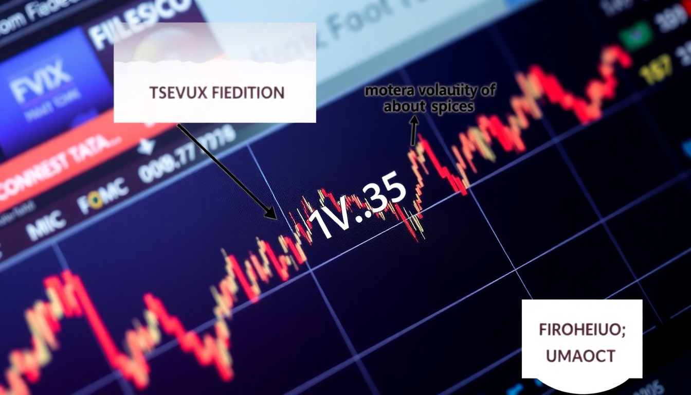 VIX 변동성 지수가 약 16.35 수준임을 나타내는 금융 차트와 금리 및 경제 뉴스 배경