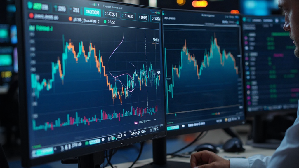 나스닥 100 커버드콜 전략과 수익 구조, 리스크 관리 내용을 보여주는 금융 분석가 책상 모니터 화면