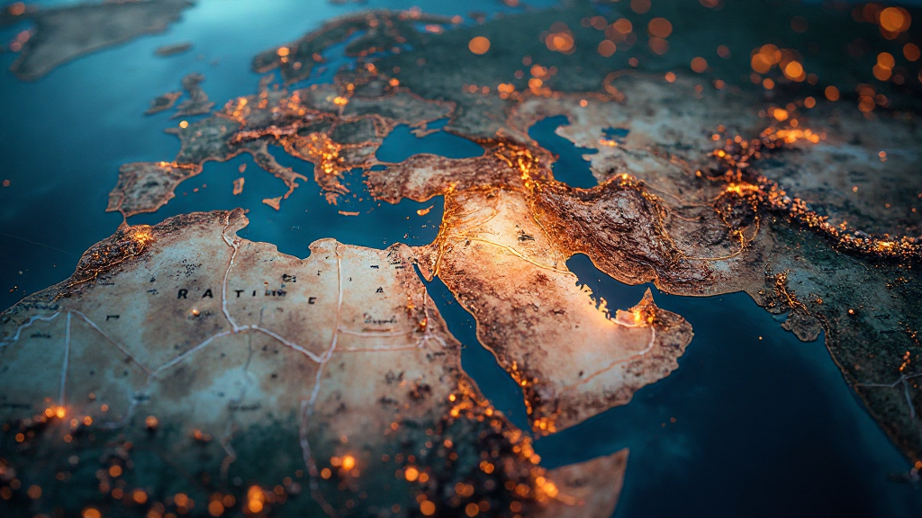 중동 지정학적 리스크와 국제 금융시장 변동성 증가를 시각화한 이미지