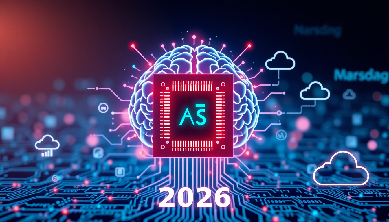 2026년 나스닥 핵심 기술주 섹터 AI, 반도체, 클라우드 컴퓨팅과 소프트웨어를 시각화한 이미지