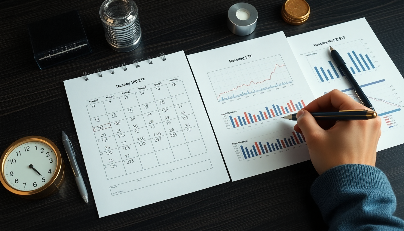 나스닥 100 ETF에 적립식 분할 매수 투자 전략을 계획하는 투자자의 모습